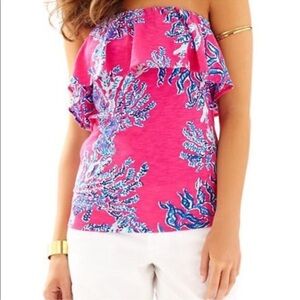 Lilly Pulitzer Wiley Ruffle Tube Top Capri Pink Samba